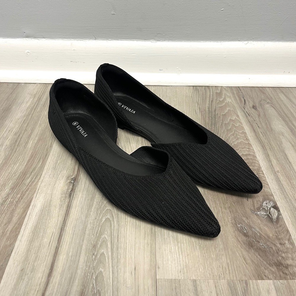 VIVAIA Flats Women's 11 Melia Black Pointed Toe D'Orsay Knit